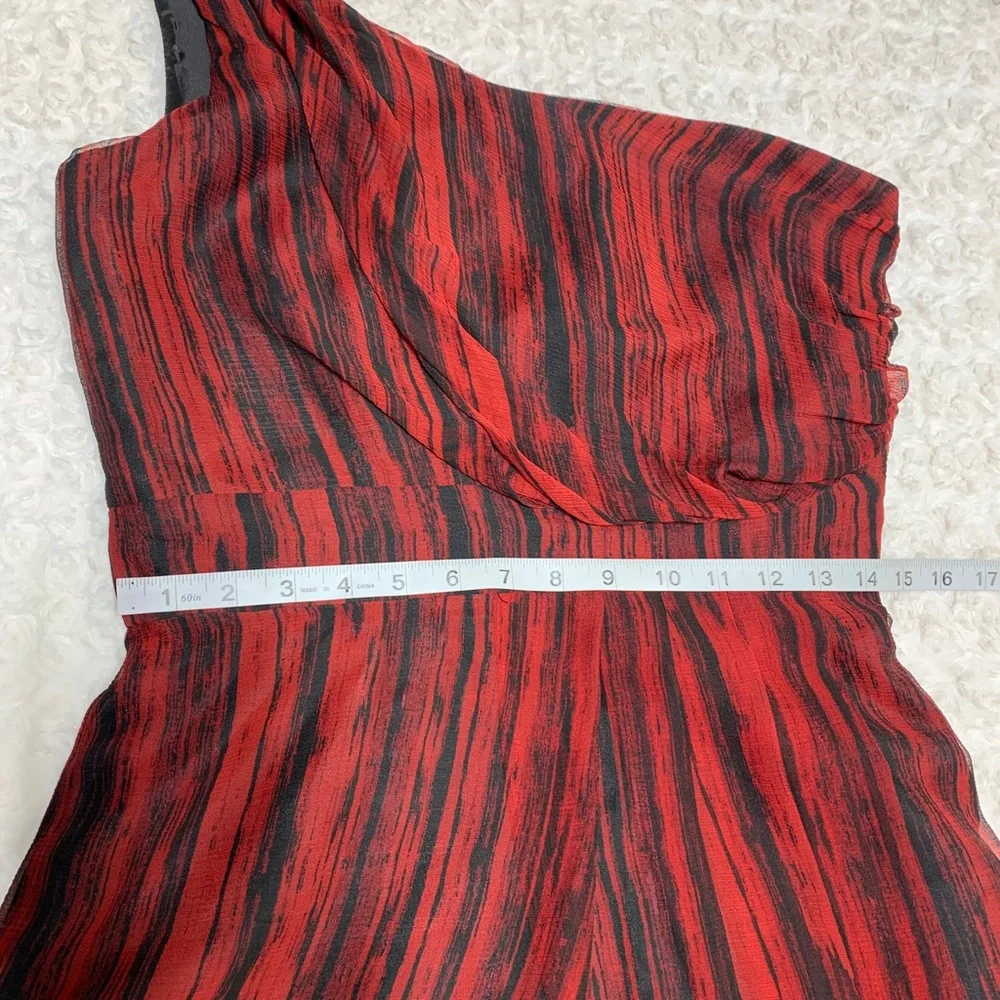 Hutch One Shoulder Silk Red & Black Abstract Cocktail Dress Sz 8